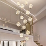 Bộ đèn chùm thông tầng TH540, mâm  inox gương trắng, gồm 55 quả thả tự do tích hợp led, mâm hình vuông  KT(mm): 1000 x 1000 x 3500